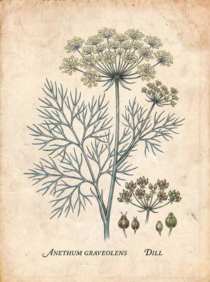 Vintage Botanical Dill Crown Canvas Painting