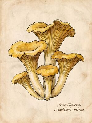 Vintage Botanical Golden Chanterelle Canvas Wall Art