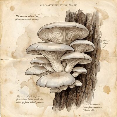 Vintage Botanical Oyster Mushroom Cluster Canvas Wall Art