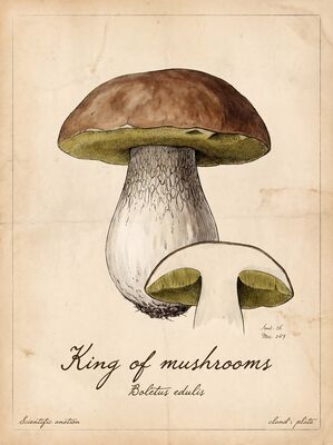 Vintage Botanical Porcini King Bolete Canvas Wall Art