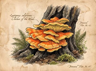 Vintage Botanical Chicken of the Woods Canvas Wall Art