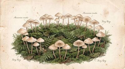 Vintage Botanical Fairy Ring Mushrooms Canvas Painting