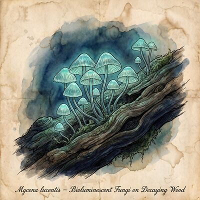 Blue Mycena Glow Vintage Botanical Canvas Wall Art