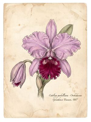 Vintage Botanical Cattleya Orchid Canvas Wall Art