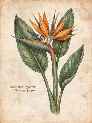 Vintage Botanical Bird of Paradise Canvas Painting