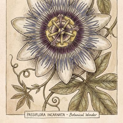 Vintage Botanical Passion Flower Canvas Wall Art