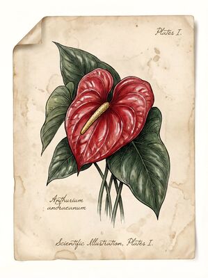 Vintage Botanical Anthurium Heart Canvas Wall Art
