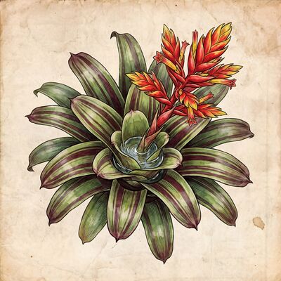 Vintage Botanical Bromeliad Rosette Canvas Wall Art