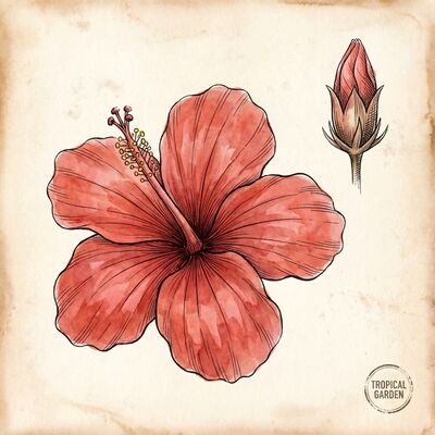 Hibiscus Tropical Vintage Botanical Canvas Wall Art