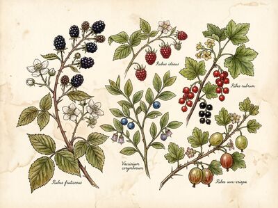Vintage Botanical Berry Branch Collection Canvas Painting
