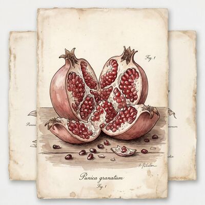 Vintage Pomegranate Open Botanical Canvas Wall Art