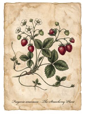 Strawberry Plant Vintage Botanical Canvas Wall Art