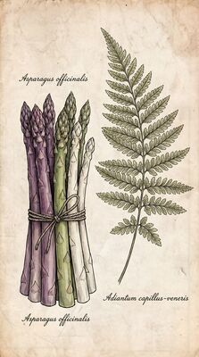 Asparagus Spears Vintage Botanical Canvas Wall Art