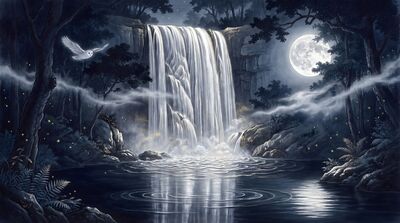 Moonlit Silver Waterfall Night Canvas Wall Art