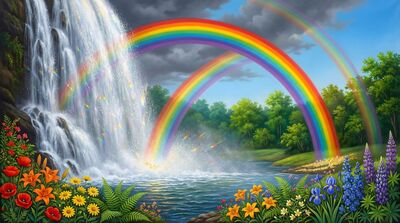 Waterfall Rainbow Complete Arc Canvas Wall Art