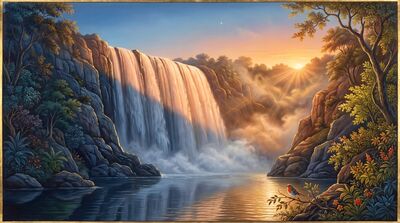 Dawn First Light Waterfall Sun Canvas Wall Art
