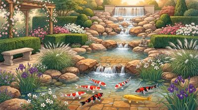 Garden Waterfall with Koi Pool Canvas Wall Art