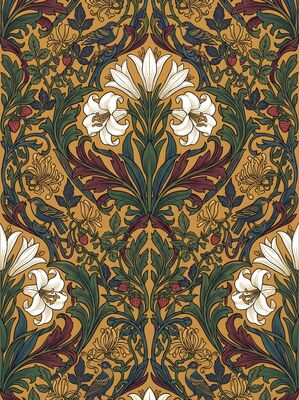 William Morris Lily and Scroll Canvas Wall Art