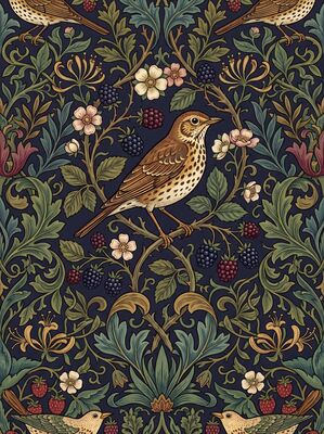 William Morris Thrush Among Brambles Nature Canvas Wall Art