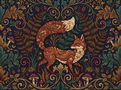 William Morris Fox Among Ferns Canvas Wall Art