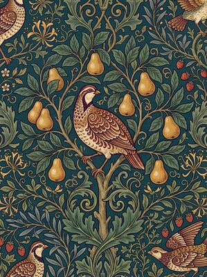 Partridge and Pear William Morris Canvas Wall Art