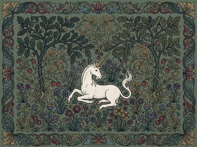 William Morris Unicorn in Forest Canvas Wall Art