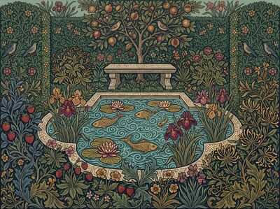 William Morris Fishpond Garden Canvas Wall Art