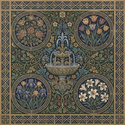 Ceramic Tile Fountain William Morris Canvas Wall Art