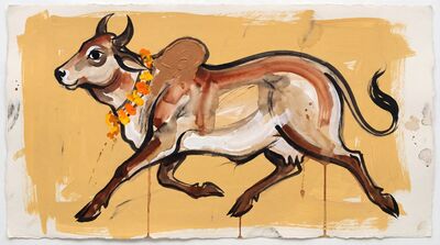 Husain Bold Line Sacred Cow Motion Canvas Wall Art