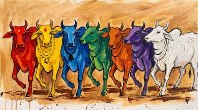 Husain Seven Sacred Cows Procession Canvas Wall Art