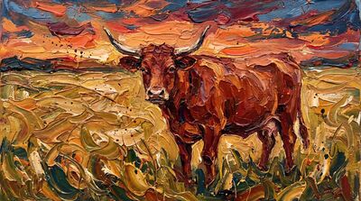 Impasto Golden Meadow Sacred Cow Canvas Wall Art
