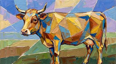 Cubist Geometric Sacred Cow Facets Canvas Wall Art