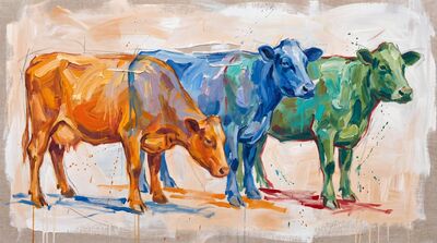 Semi Transparent Overlapping Cows Canvas Painting