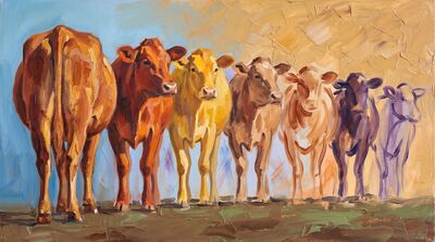 Seven Abstract Rhythmic Pattern Cows Canvas Painting