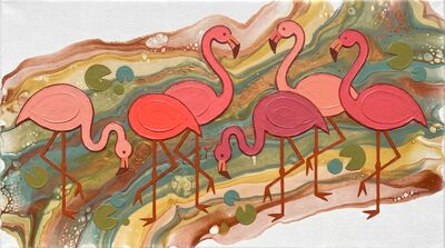 Seven Flamingos Canvas Wall Art