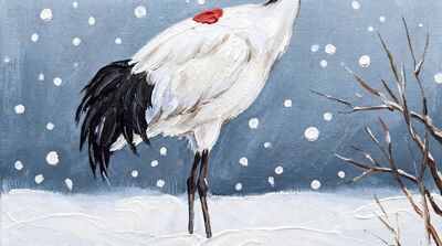 Crane in Snow Canvas Painting