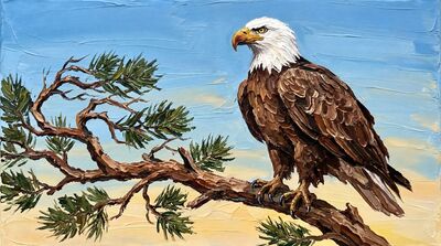 Eagle on Pine Branch Canvas Painting