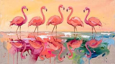 Flamingos Reflection Canvas Wall Art