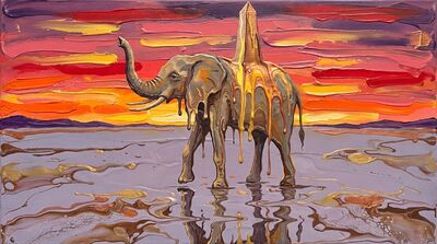 Melting Elephant at Sunset Canvas Wall Art