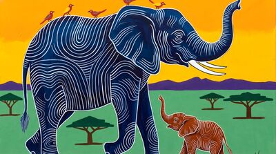 Elephant Mother and Calf Canvas Painting