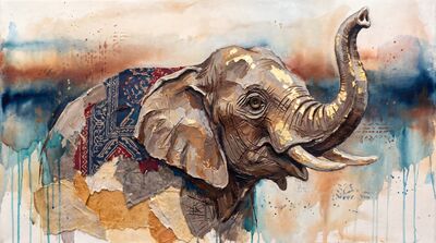 Mixed Media Elephant Canvas Painting