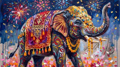 Festival Elephant Canvas Painting