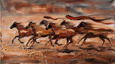 Semi Abstract Motion Blur Horses Canvas Wall Art