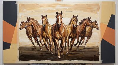Palette Knife Impasto Sculptural Horses Canvas Wall Art
