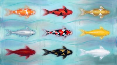 Hockney Flat Graphic Nine Koi Canvas Painting
