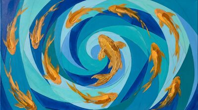 Semi Abstract Swirling Current Koi Canvas Painting