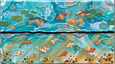 Hockney Split View Koi Pond Canvas Painting