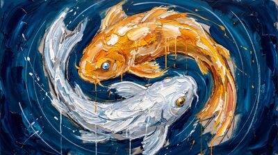 Yin Yang Koi Golden Silver Circle Canvas Wall Art