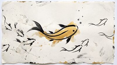 Minimal Zen Ink Acrylic Koi Canvas Painting