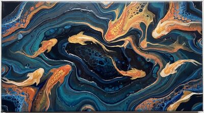 Acrylic Pour Organic Koi Forms Canvas Wall Art